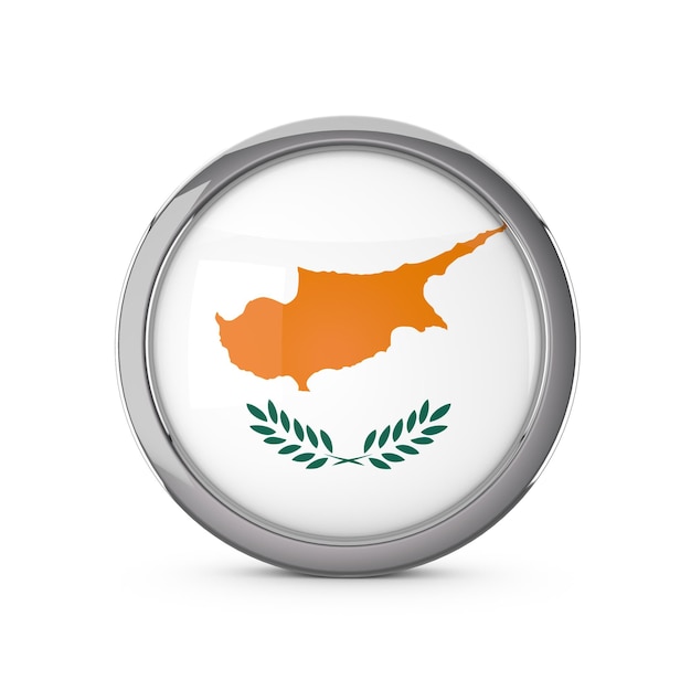 Cyprus national flag in a glossy circle shape with chrome frame 3D Rendering