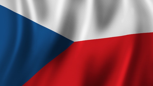 Czech Republic Flag Waving Closeup 3D Rendering With HighQuality Image with Fabric Texture