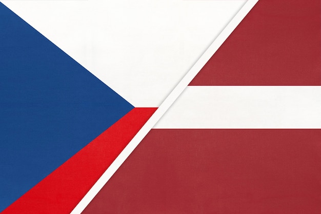 Czech Republic and Latvia symbol of country Czechia vs Latvian national flags