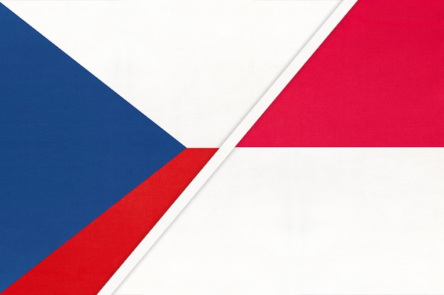 Czech Republic and Monaco symbol of country Czechia vs Monacan national flags