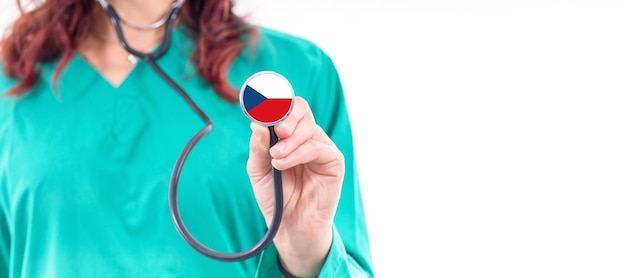 Czech Republic national healthcare system female doctor with stethoscope