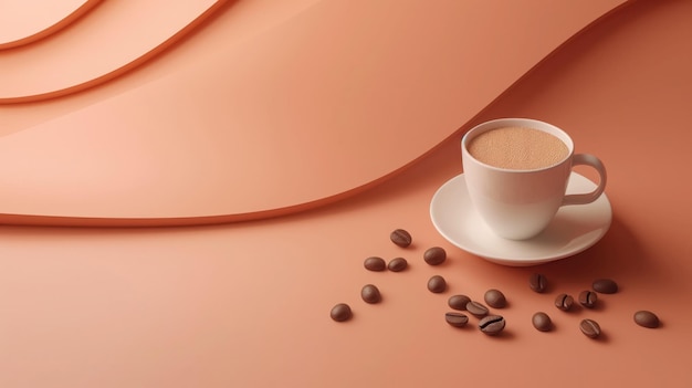 D abstract background with a cup of coffee and beans on the table