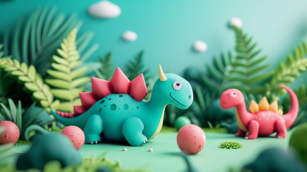 D abstract background with cute dinosaurs playfully placed AI generated illustration