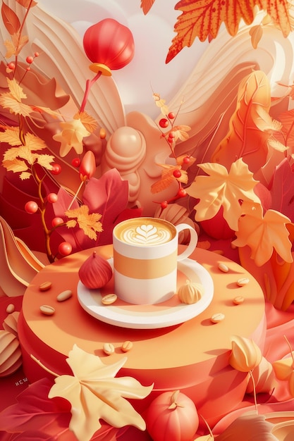 D abstract background with a cute fallinspired coffee theme AI generated illustration