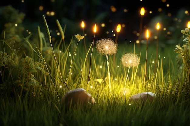 Photo d cartoon grass with a magical glow