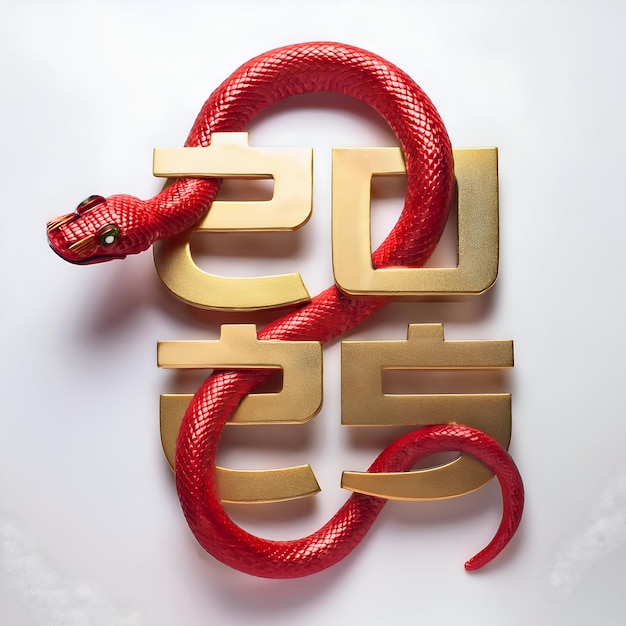 Photo d chinese new year concept red snake chinese zodiac sign intertwined with golden number on white