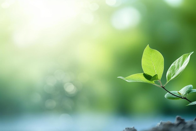 d green leaves on a defocussed blue background