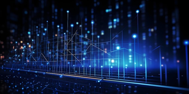 D Growth Chart in Dark Blue Represents Business Financial Analytics with Digital Connections Concept Business Growth Financial Analytics Dark Blue Theme Technology Connections