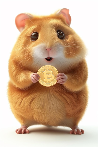 A d hamster character holds a golden bitcoin generative ai