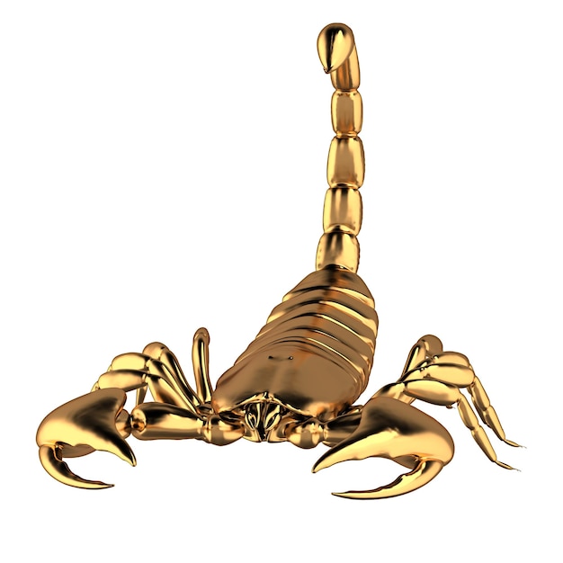 D illustration of gold scorpion on white background