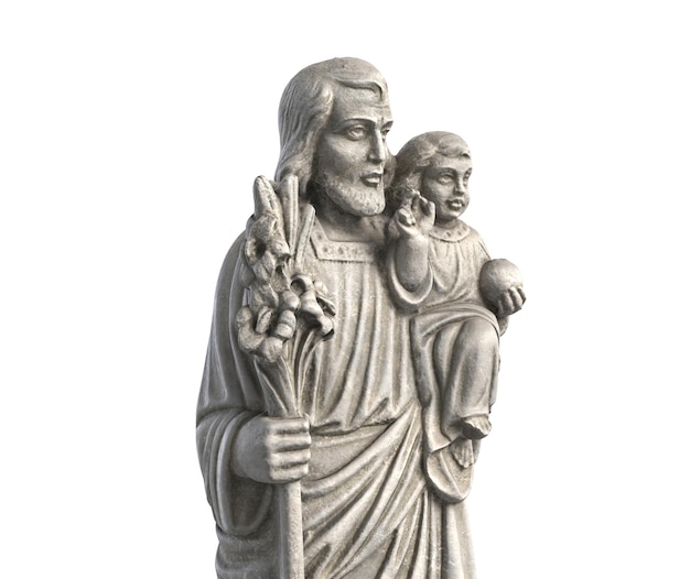 D illustration of statue of old jesus and baby jesus on white background