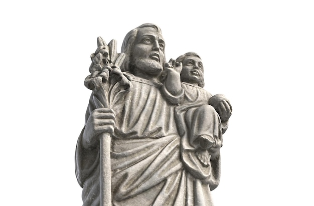 D illustration of statue of old jesus and baby jesus on white background