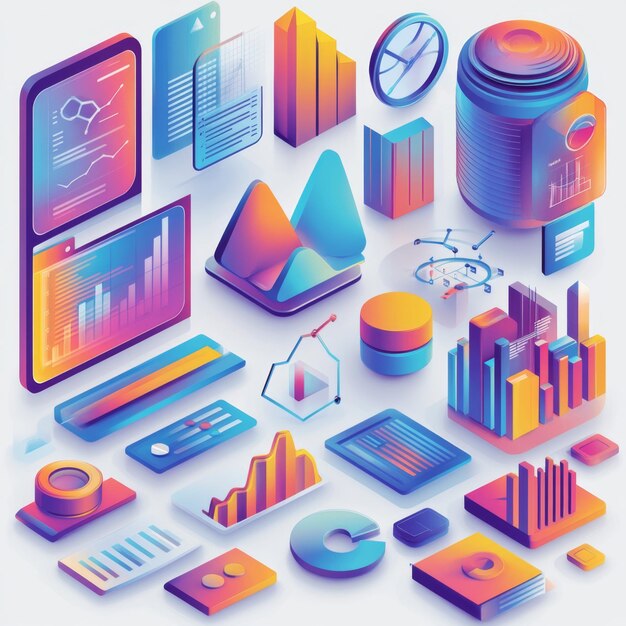 D Isometric Data Visualization Charts and Graphs for Business Analytics