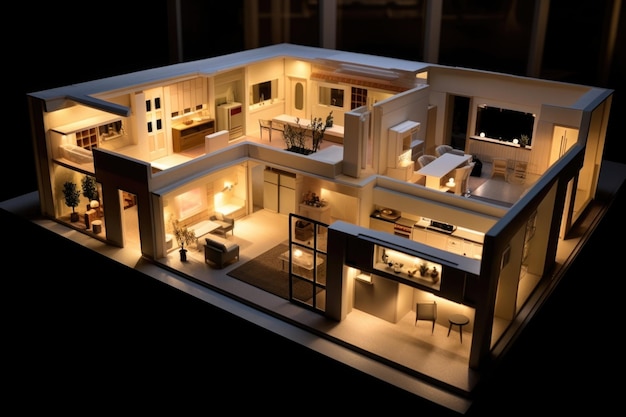 D printed house model showcasing interior layout created with generative ai