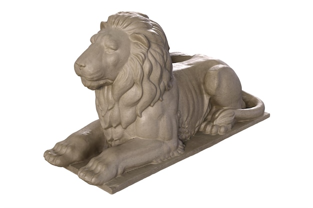 D render of lying lion stone sculpture isolated on white