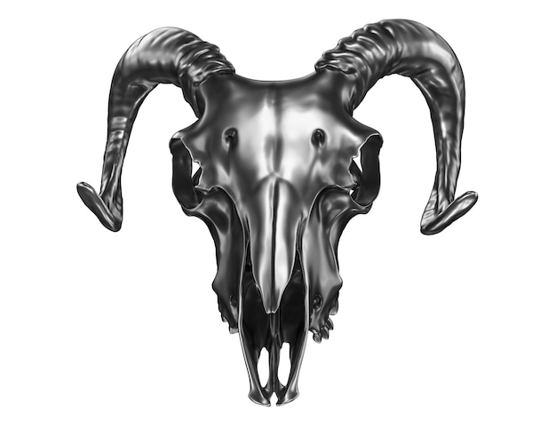 D render of metalic ram skull isolated on white background