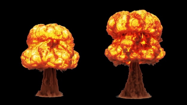 D render nuclear explosion on a black background