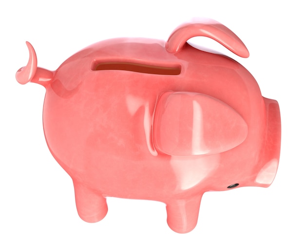 D render of pink piggy bank isolated on white