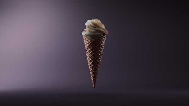 D render of putting ice cream in a waffle cone