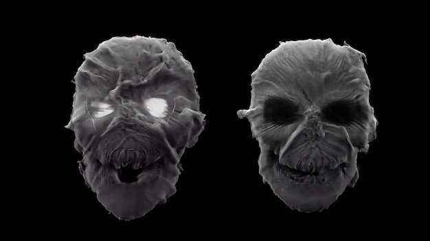 D render smoke skull with glowing eyes with alpha channel