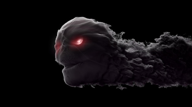 D render smoke skull with glowing red eyes with alpha channel