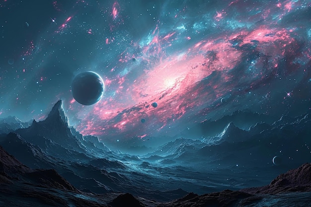 d render of a space background with abstract planets and nebula