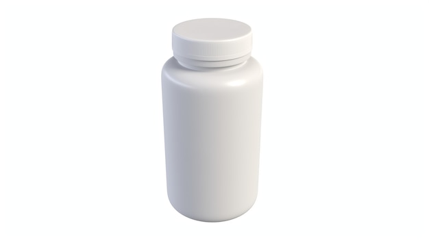 D render of white plastic bottle with pills isolated