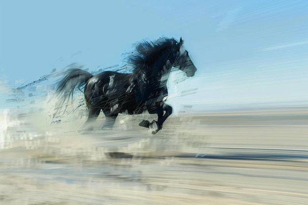 Photo d rendered horses running through water with nature background