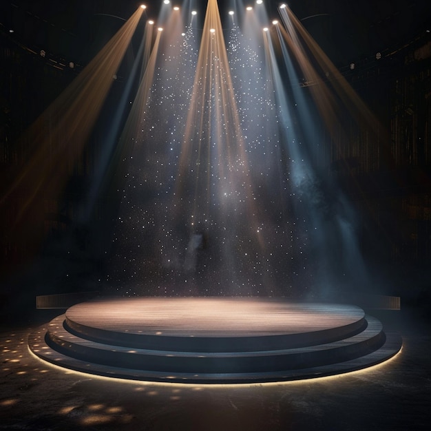 D Rendering of Empty Stage with Illuminated Lights