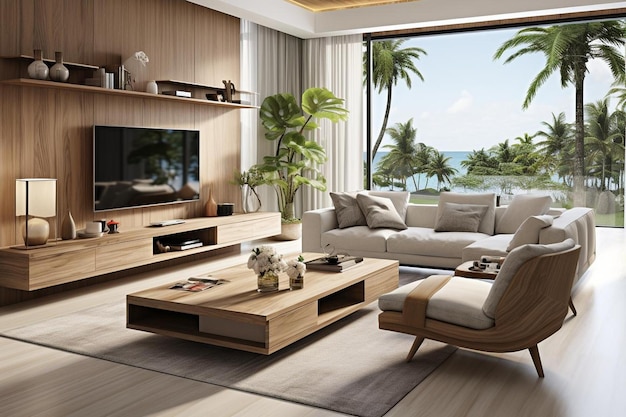 d rendering of interior living room with smart tv