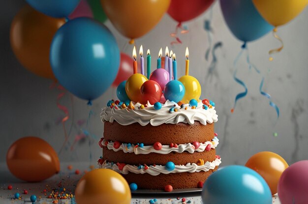 d view of delicious looking cake with balloons