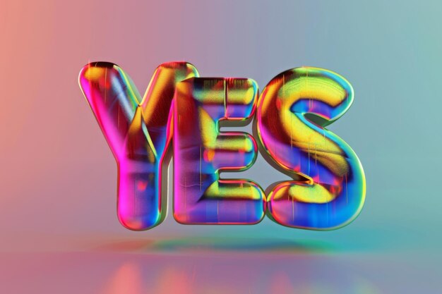 D word yes in shiny colorful gradient glass typography a modern visual design featuring bold