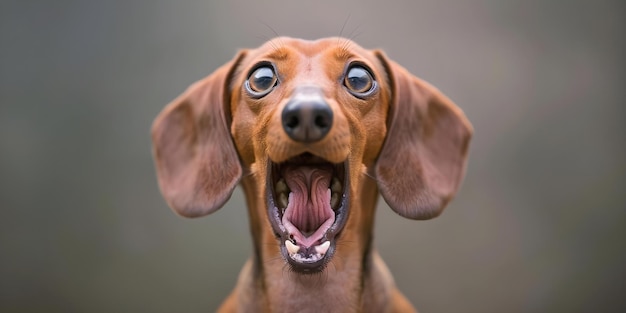 A dachshund dog showing fear with open mouth and bulging eyes Concept Animal Behavior Fear Expression Dachshund Dog Pet Photography Emotional Portraits