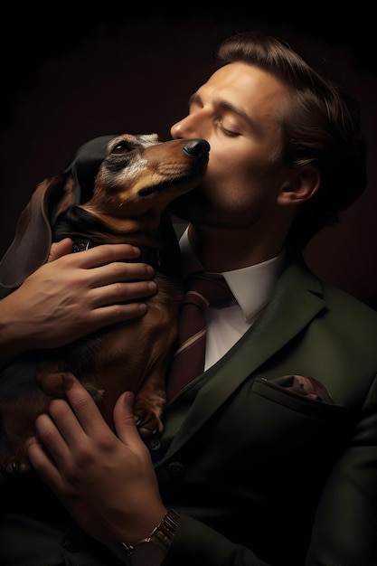 Dachshund Eyes Closed Licking Man