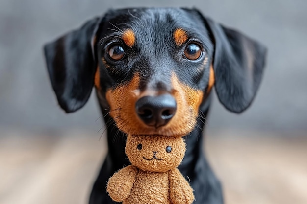 Dachshund holding toy animal pet mammal