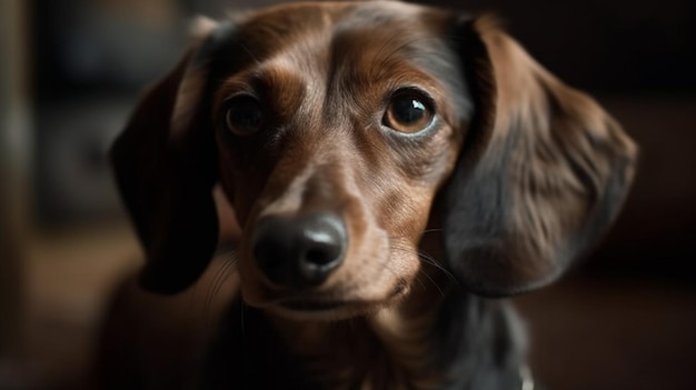 A dachshund is looking at the camera.