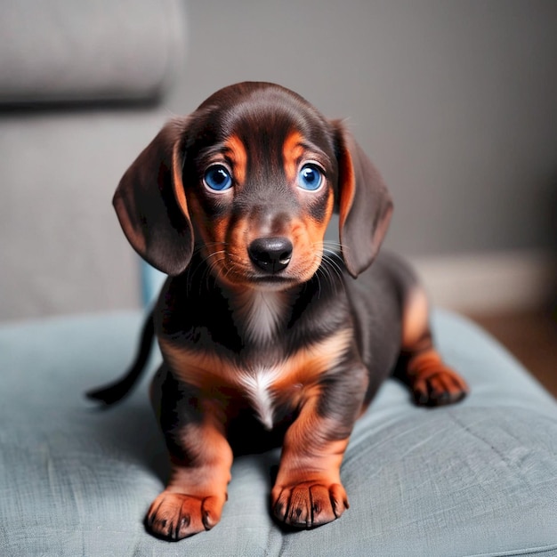 Photo a dachshund is sitting on a couch