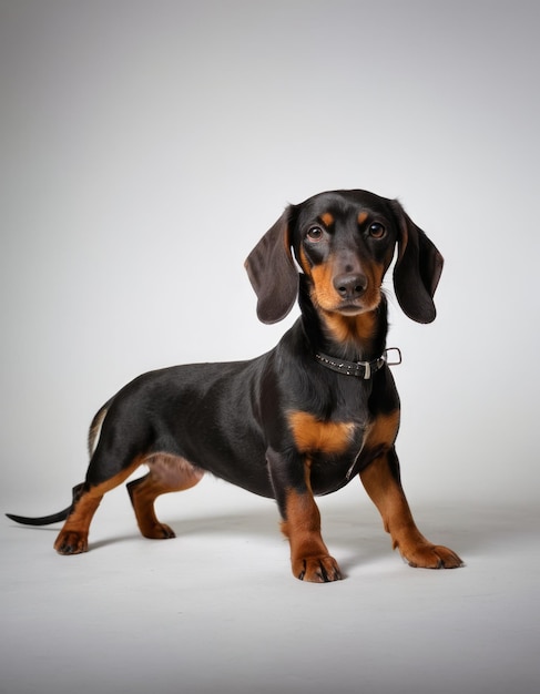 Photo a dachshund standing on a white background