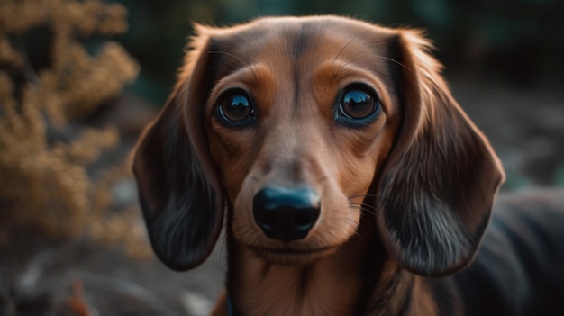 A dachshund with big eyes is looking at the camera.