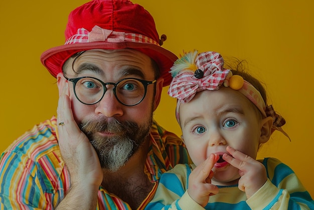 Photo dad and child have a photo shoot