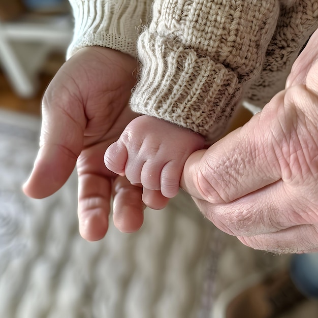 Dad holding babys hand