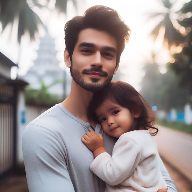 dad holding his daughter clean sharp focus Realistic lighting