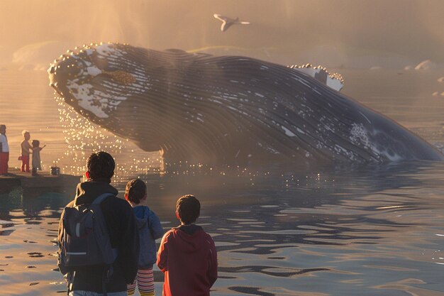 Photo dad and kids at a whale watching tour