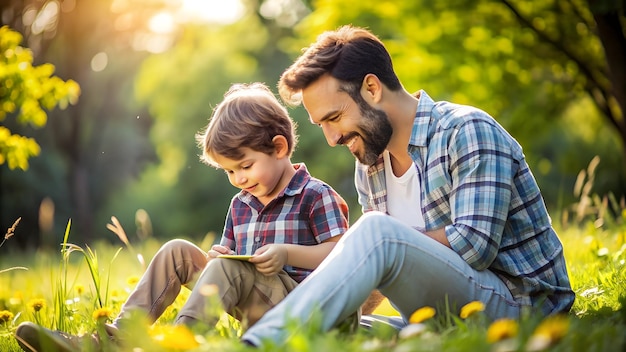 Photo dad and son outdoors