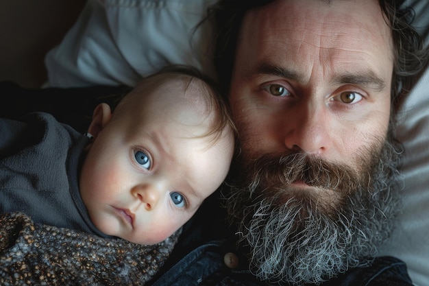 Photo dad with a small baby generative ai