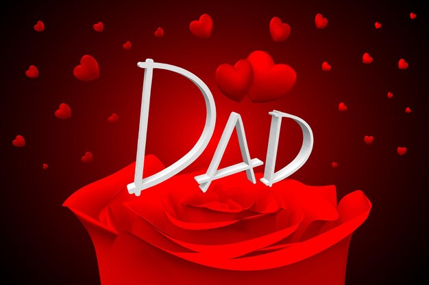 Photo dad word red rose and hearts