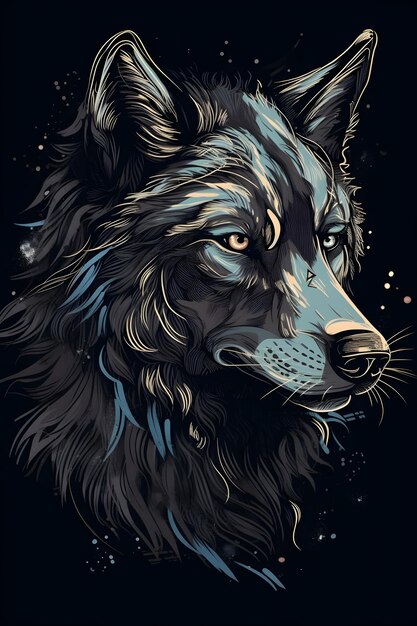 dadaist wolf vector art black background