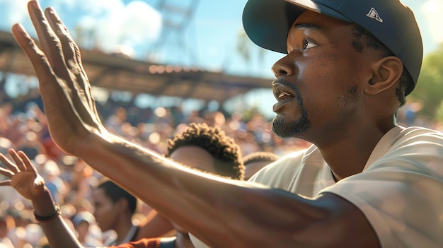 Photo dads unwavering support cheering his child