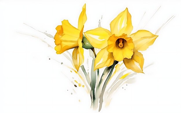 Photo daffodil flower illustration with vibrant color scheme oil paint brush flower