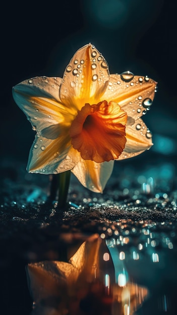 Daffodil flower with waterdrops Close up Generative AI